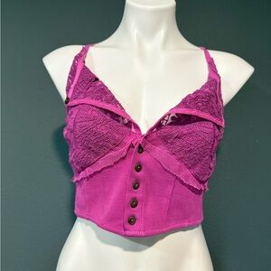 Free People Pink Lace Button-Up Tank Top in